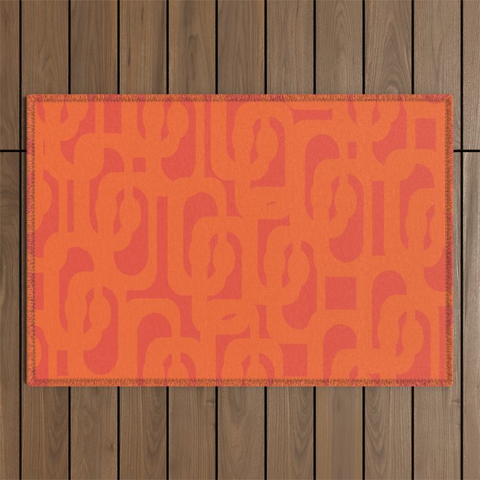 Orange Mid Century Modern Loop Pattern  Outdoor Rug Gallery Image 1
