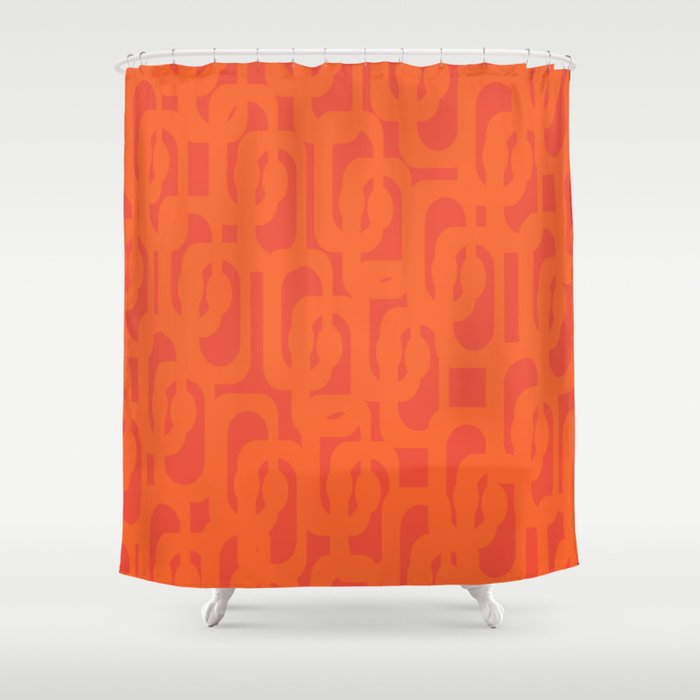 Orange Mid Century Modern Loop Pattern  Shower Curtain Gallery Image 1