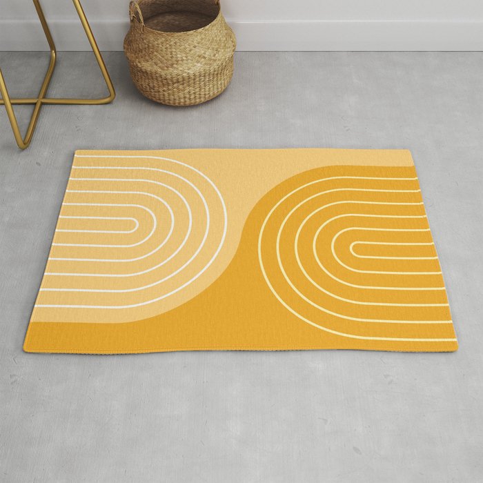 Geometric Lines Rainbow Abstract 11 in Mustard Yellow Gold Rug Gallery Image 1
