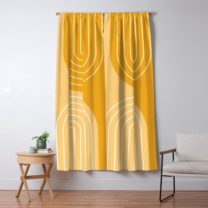 Geometric Lines Rainbow Abstract 11 in Mustard Yellow Gold Window Curtain Gallery Image 1