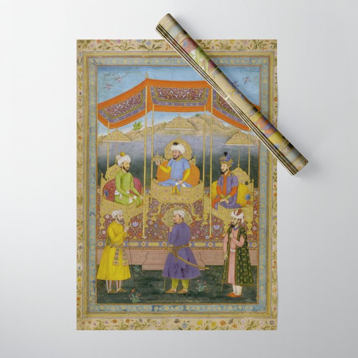 Antique Indian Miniature Painted Illustration Timur handing the crown to Babur Wrapping Paper Gallery Image 1