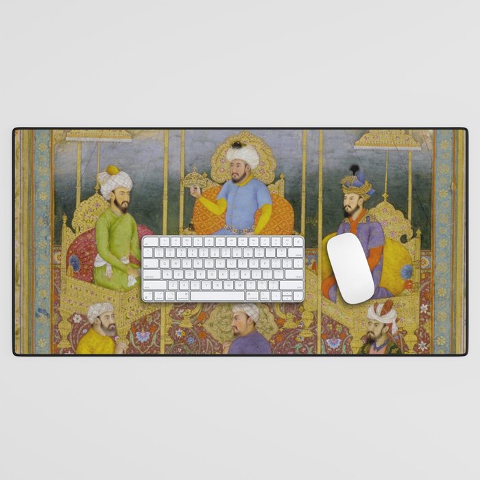 Antique Indian Miniature Painted Illustration Timur handing the crown to Babur Desk Mat Gallery Image 1