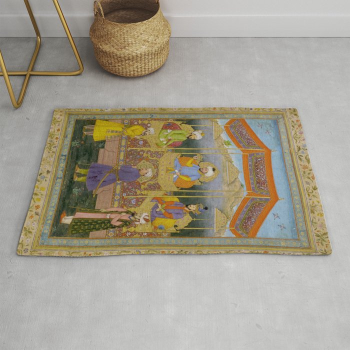 Antique Indian Miniature Painted Illustration Timur handing the crown to Babur Rug Gallery Image 1