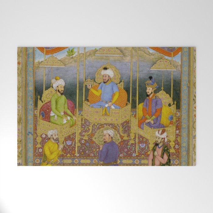 Antique Indian Miniature Painted Illustration Timur handing the crown to Babur Welcome Mat Gallery Image 1