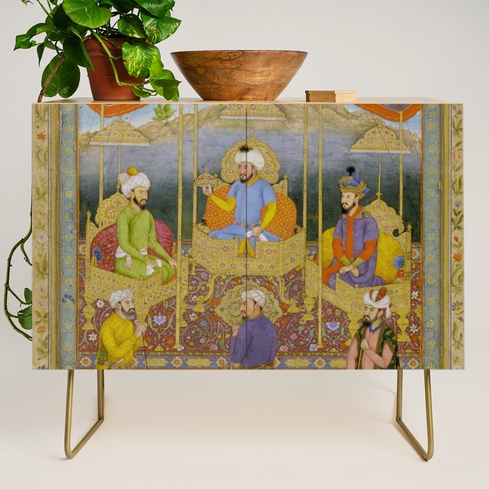 Antique Indian Miniature Painted Illustration Timur handing the crown to Babur Credenza Gallery Image 1