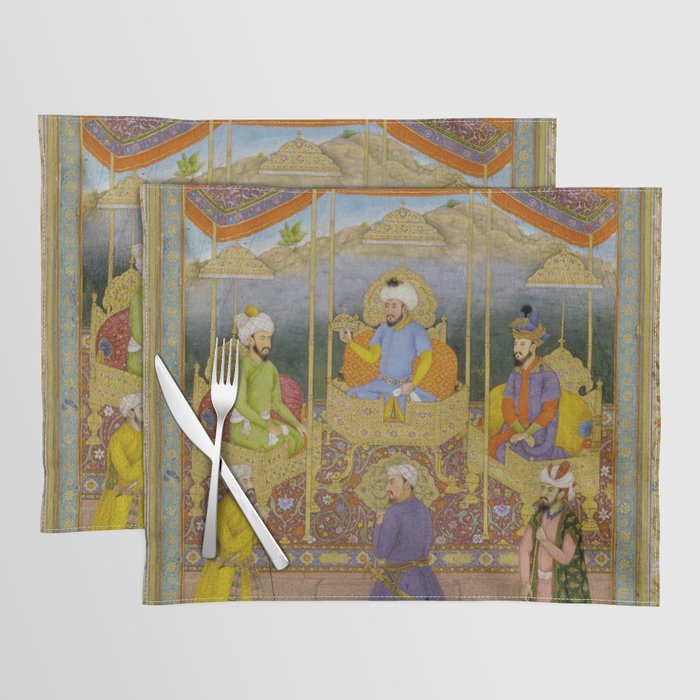 Antique Indian Miniature Painted Illustration Timur handing the crown to Babur Placemat Gallery Image 1