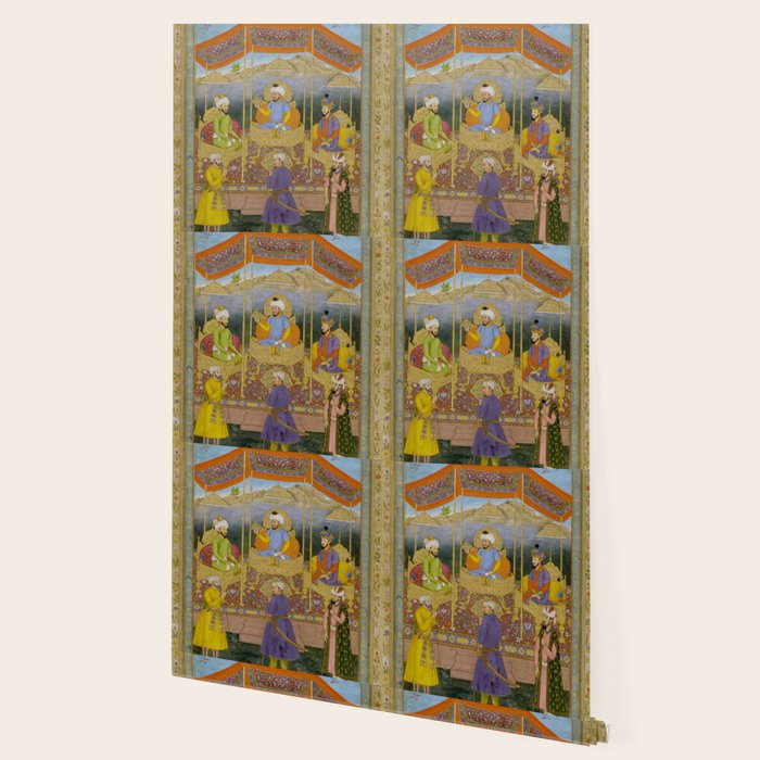 Antique Indian Miniature Painted Illustration Timur handing the crown to Babur Wallpaper Gallery Image 2