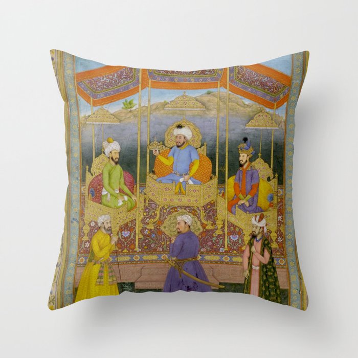 Antique Indian Miniature Painted Illustration Timur handing the crown to Babur Throw Pillow Gallery Image 6