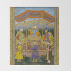 Antique Indian Miniature Painted Illustration Timur handing the crown to Babur Throw Blanket Gallery Image 2
