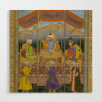 Antique Indian Miniature Painted Illustration Timur handing the crown to Babur Wood Wall Art Gallery Image 1