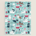 Veterinary medicine, happy and healthy friends // aqua background Jigsaw Puzzle Gallery Image 1
