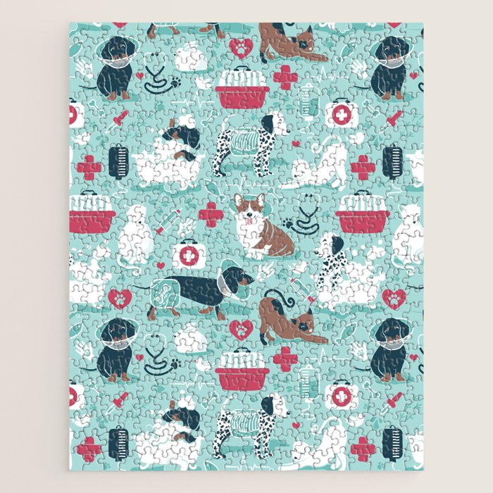 Veterinary medicine, happy and healthy friends // aqua background Jigsaw Puzzle Gallery Image 1