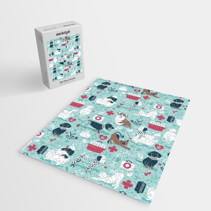 Veterinary medicine, happy and healthy friends // aqua background Jigsaw Puzzle Gallery Image 2