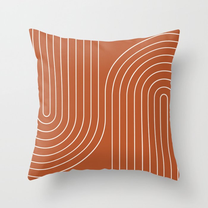 Minimal Line Curvature IX Red Mid Century Modern Arch Abstract Throw Pillow Gallery Image 6