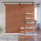 Minimal Line Curvature IX Red Mid Century Modern Arch Abstract Wall Mural Gallery Image 1