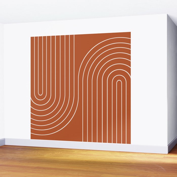 Minimal Line Curvature IX Red Mid Century Modern Arch Abstract Wall Mural Gallery Image 2
