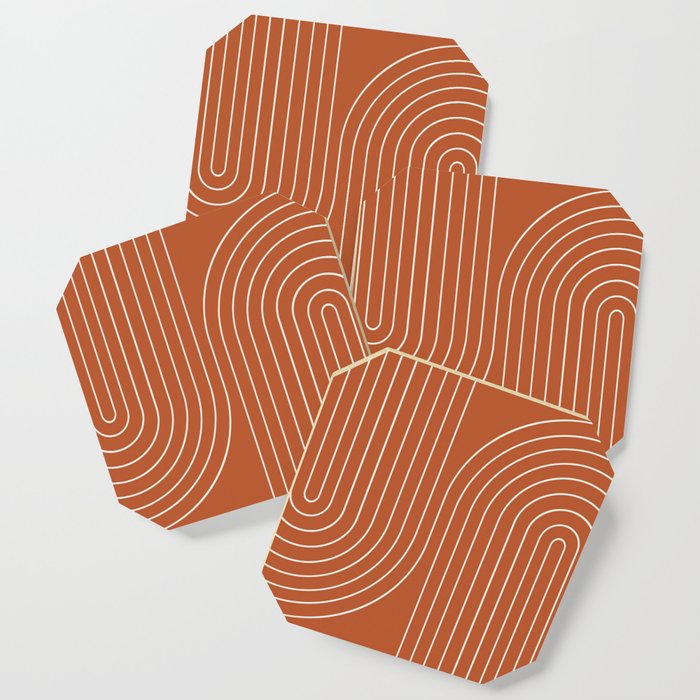 Minimal Line Curvature IX Red Mid Century Modern Arch Abstract Coaster Gallery Image 1