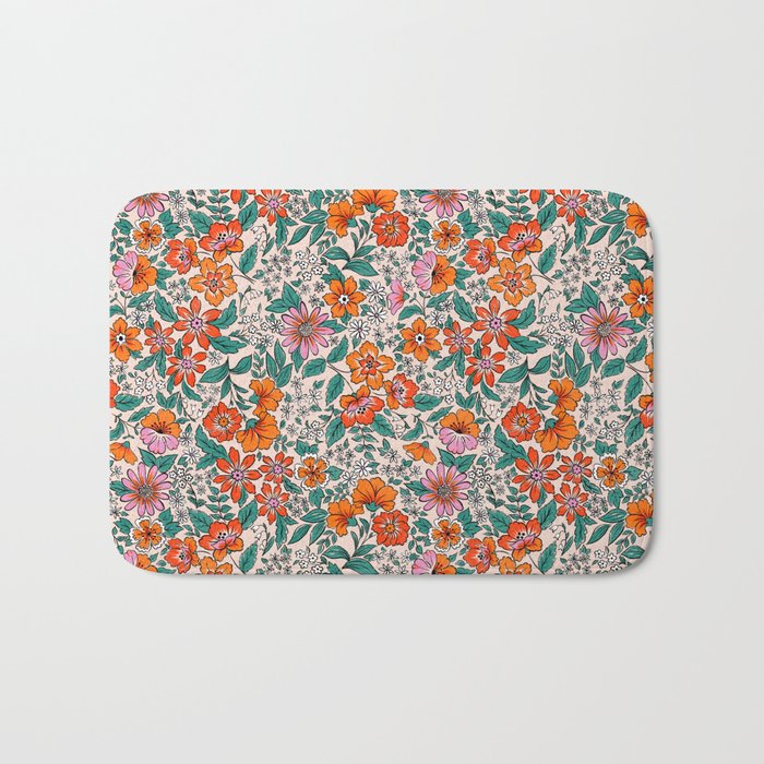Posey - pink, orange, and teal Bath Mat Gallery Image 1