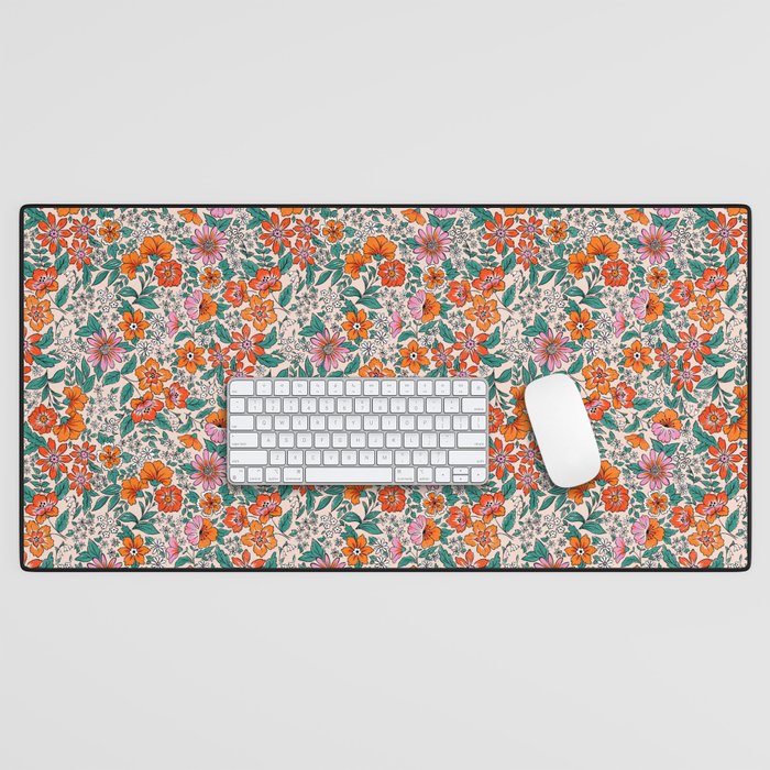 Posey - pink, orange, and teal Desk Mat Gallery Image 1