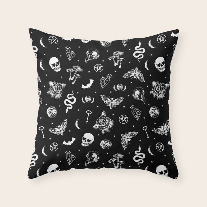 Witchcraft B&W Throw Pillow Gallery Image 6