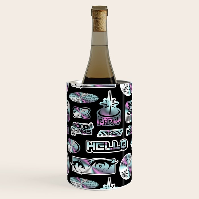 Retro holographic Y2K sticker pattern Wine Chiller Gallery Image 3