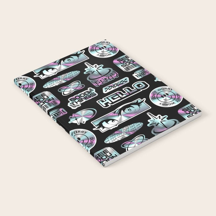 Retro holographic Y2K sticker pattern Notebook Gallery Image 2