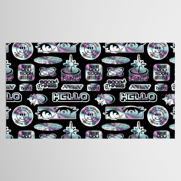 Retro holographic Y2K sticker pattern Tablecloth Gallery Image 2
