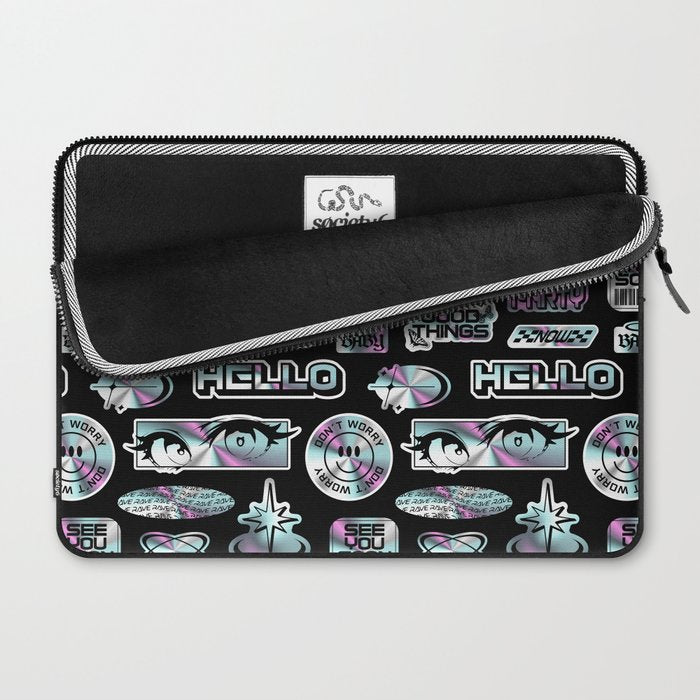 Retro holographic Y2K sticker pattern Laptop Sleeve Gallery Image 2
