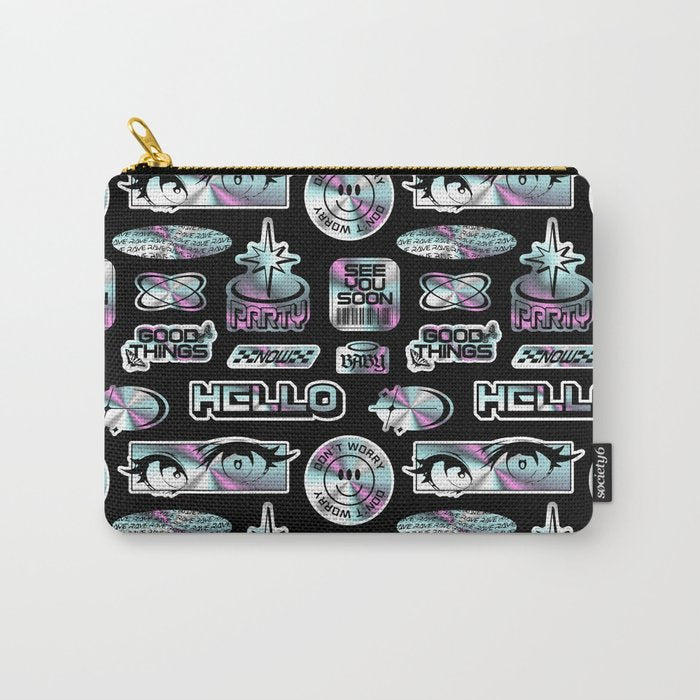 Retro holographic Y2K sticker pattern Carry All Pouch Gallery Image 1