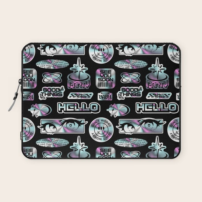 Retro holographic Y2K sticker pattern Laptop Sleeve Gallery Image 1