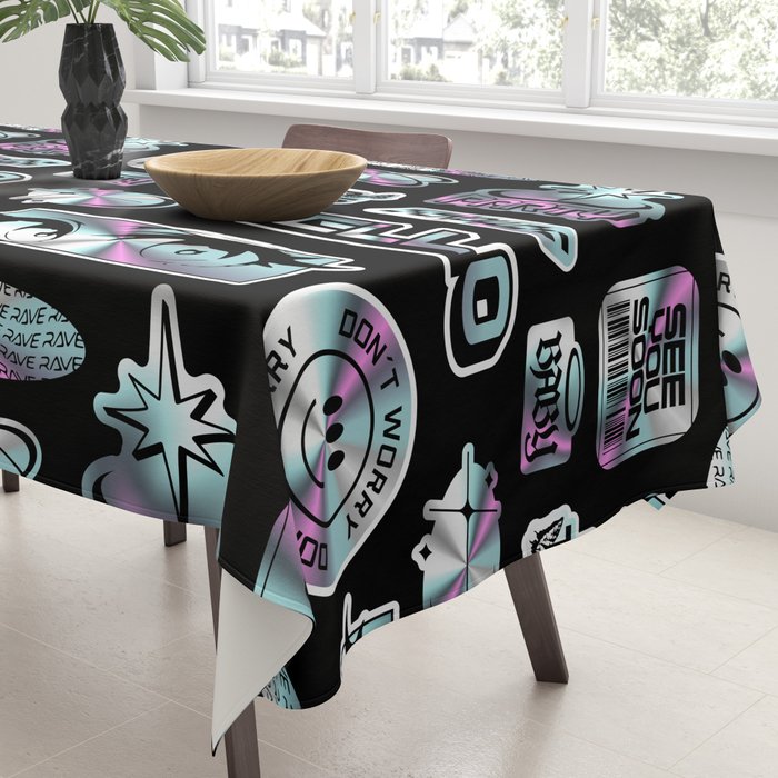Retro holographic Y2K sticker pattern Tablecloth Gallery Image 3