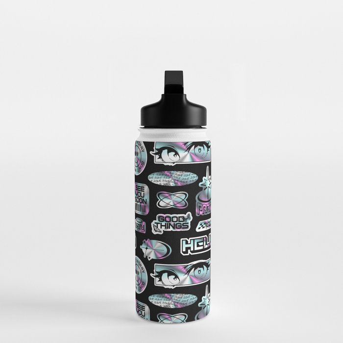 Retro holographic Y2K sticker pattern Water Bottle Gallery Image 3