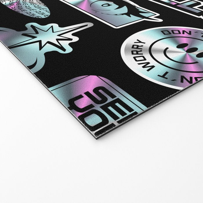 Retro holographic Y2K sticker pattern Welcome Mat Gallery Image 2