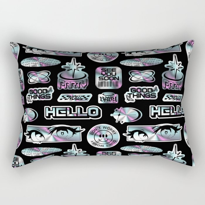 Retro holographic Y2K sticker pattern Rectangular Pillow Gallery Image 2
