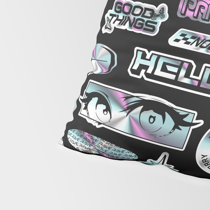 Retro holographic Y2K sticker pattern Pillow Sham Gallery Image 4