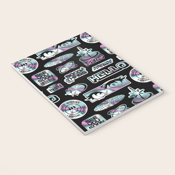 Retro holographic Y2K sticker pattern Notebook Gallery Image 3