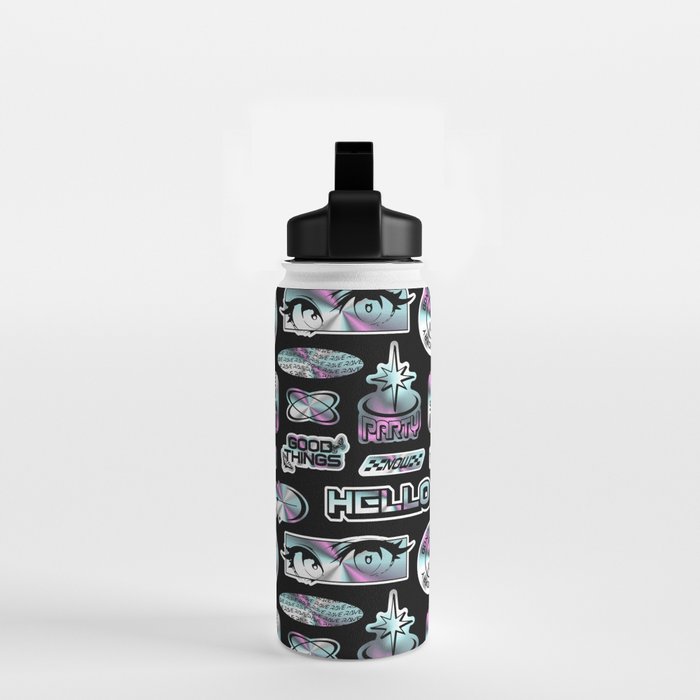 Retro holographic Y2K sticker pattern Water Bottle Gallery Image 2