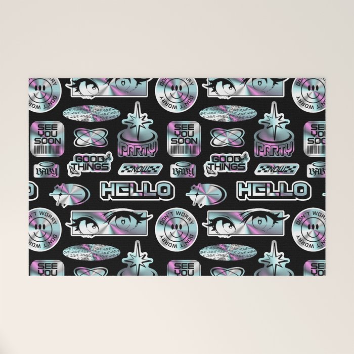 Retro holographic Y2K sticker pattern Welcome Mat Gallery Image 1