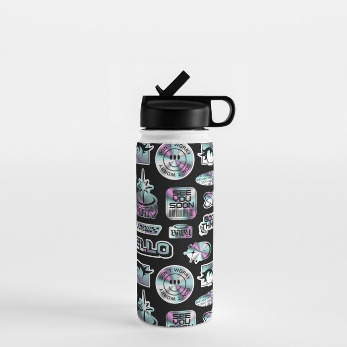 Retro holographic Y2K sticker pattern Water Bottle Gallery Image 1