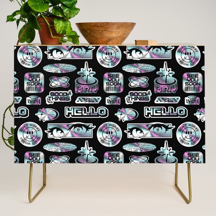Retro holographic Y2K sticker pattern Credenza Gallery Image 1