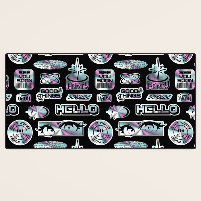Retro holographic Y2K sticker pattern Desk Mat Gallery Image 3