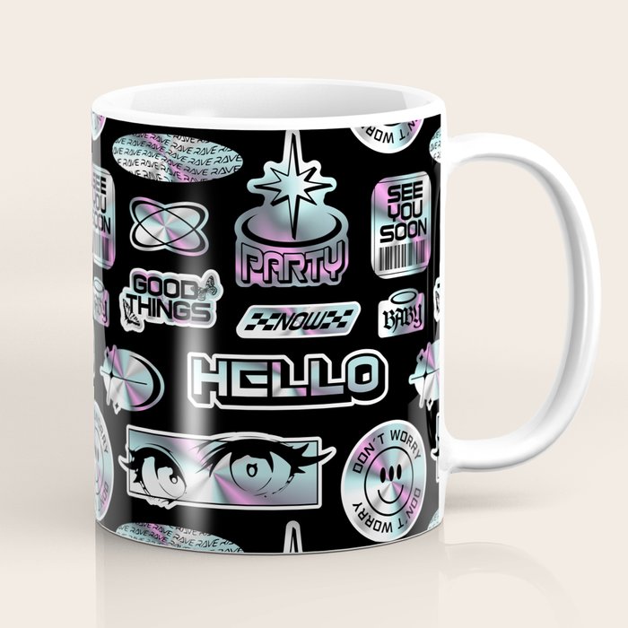 Retro holographic Y2K sticker pattern Coffee Mug Gallery Image 1