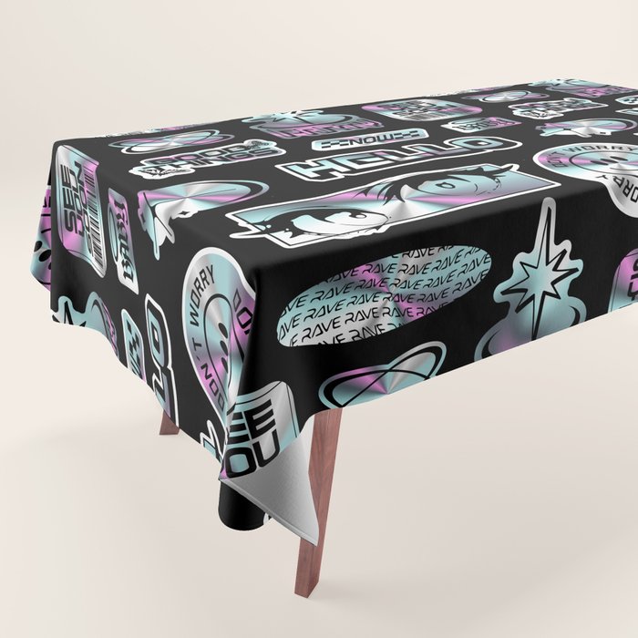 Retro holographic Y2K sticker pattern Tablecloth Gallery Image 1