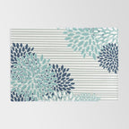 Festive, Floral Prints and Stripes, Teal and Blue Rug Gallery Image 2