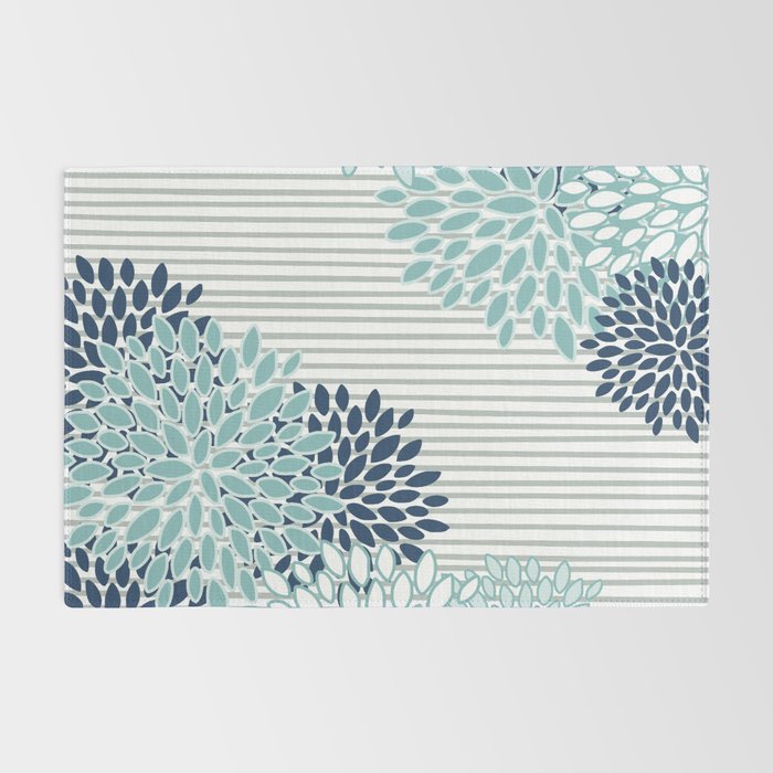 Festive, Floral Prints and Stripes, Teal and Blue Rug Gallery Image 2