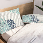 Festive, Floral Prints and Stripes, Teal and Blue Pillow Sham Gallery Image 2