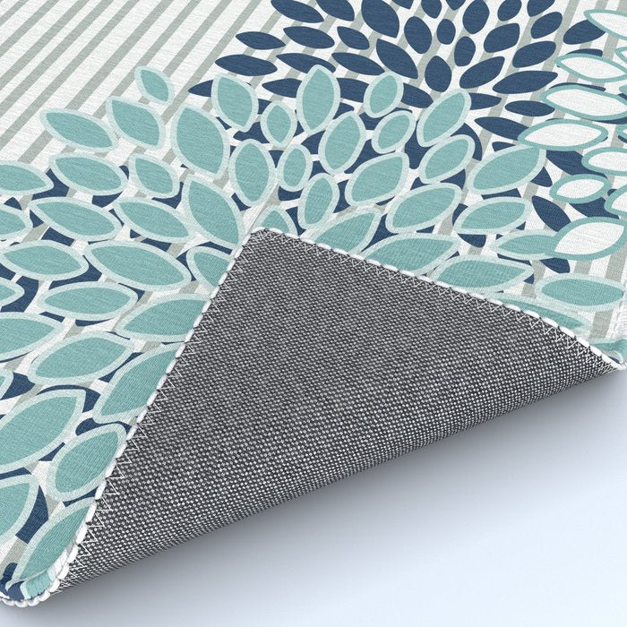 Festive, Floral Prints and Stripes, Teal and Blue Rug Gallery Image 4