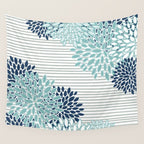Festive, Floral Prints and Stripes, Teal and Blue Wall Tapestry Gallery Image 4