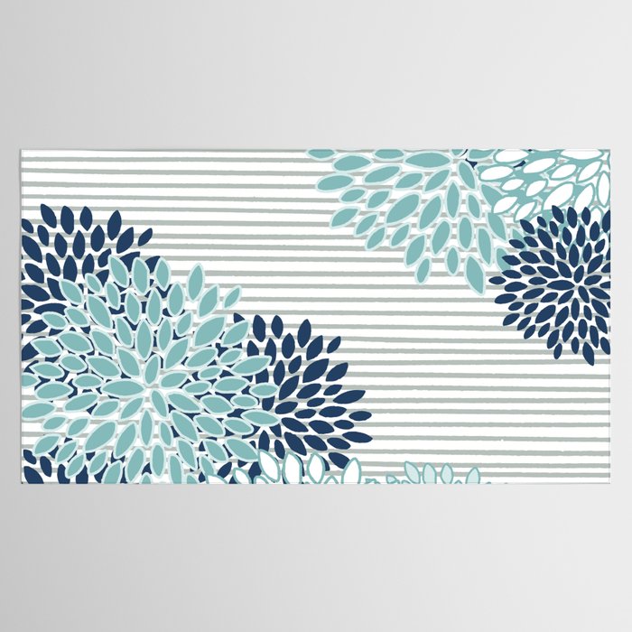 Festive, Floral Prints and Stripes, Teal and Blue Tablecloth Gallery Image 2
