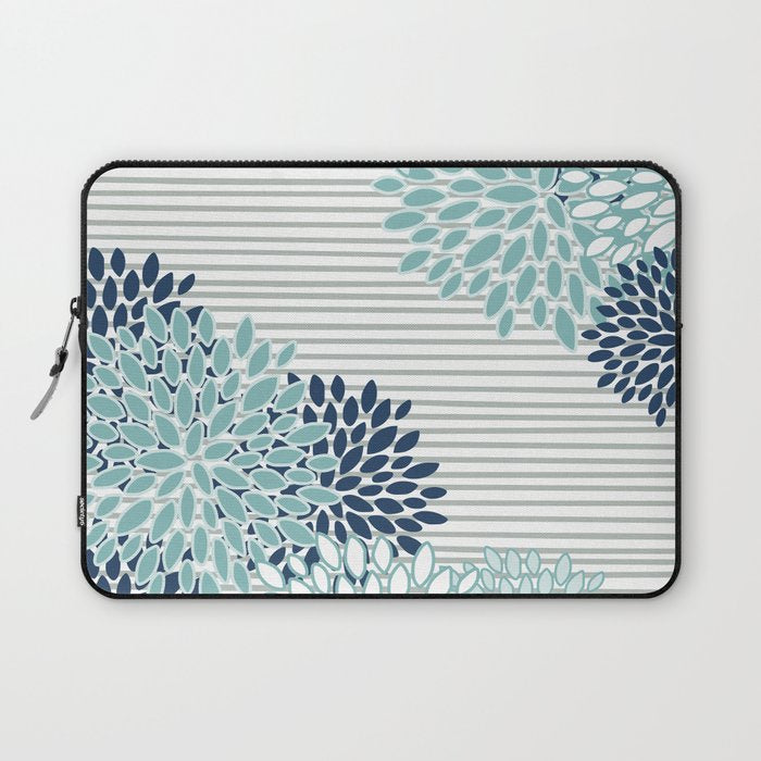 Festive, Floral Prints and Stripes, Teal and Blue Laptop Sleeve Gallery Image 1